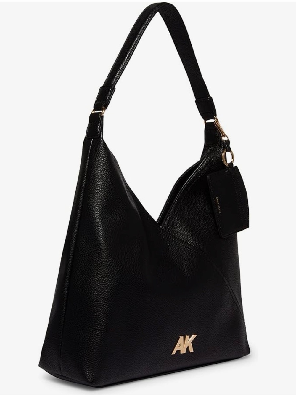 Anne Klein Black Leather Slouch Shoulder Bag with Gold AK Logo - Picture 5 of 11